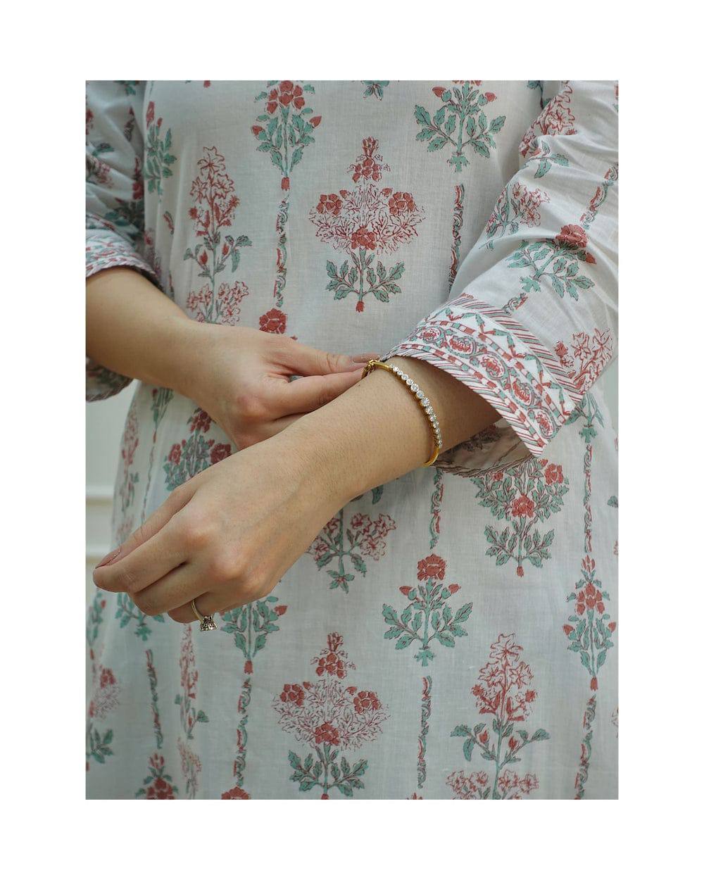 Pure Cotton Embroidered Kurta With Printed Dupatta Set