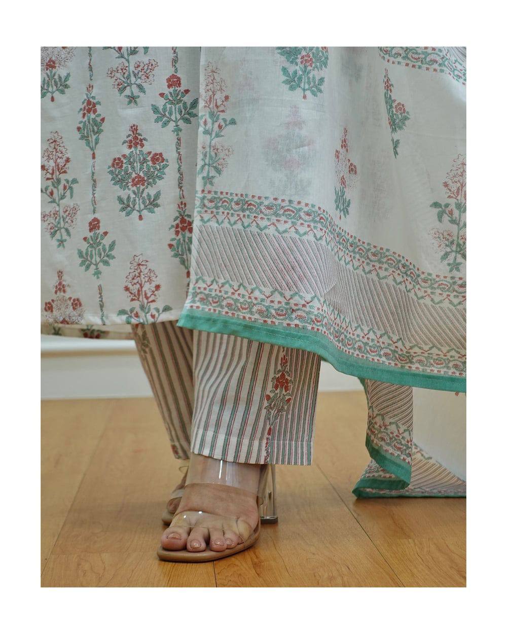 Pure Cotton Embroidered Kurta With Printed Dupatta Set