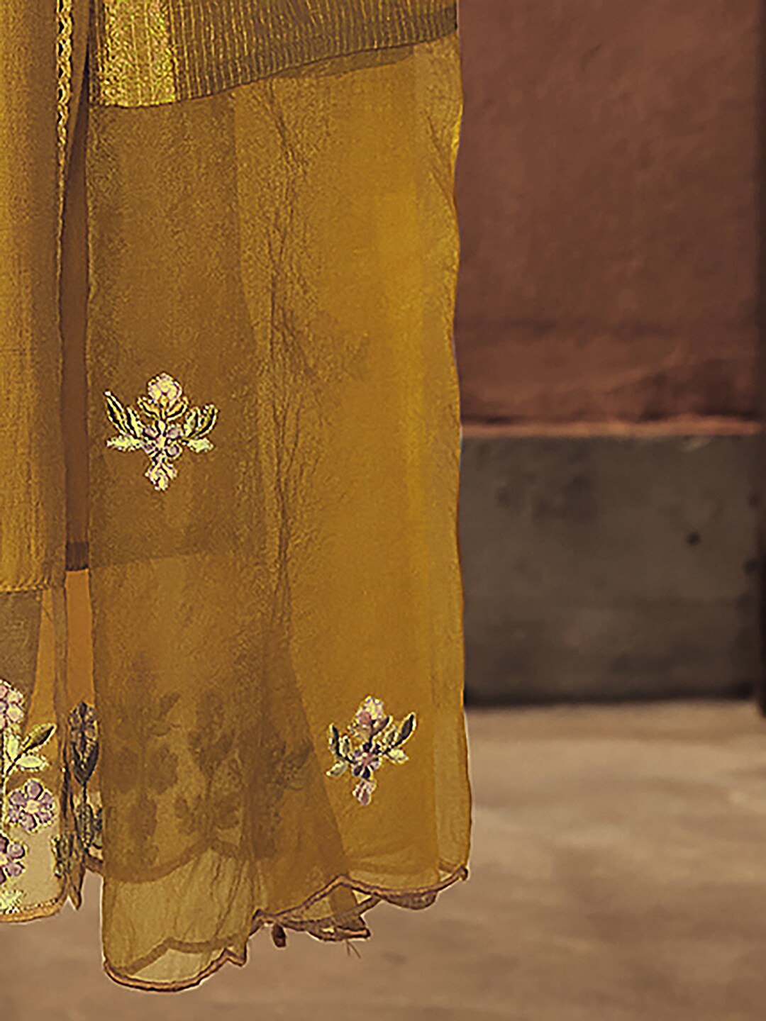 Viscose Rayon Yellow Embroidered Kurta With Dupatta Set