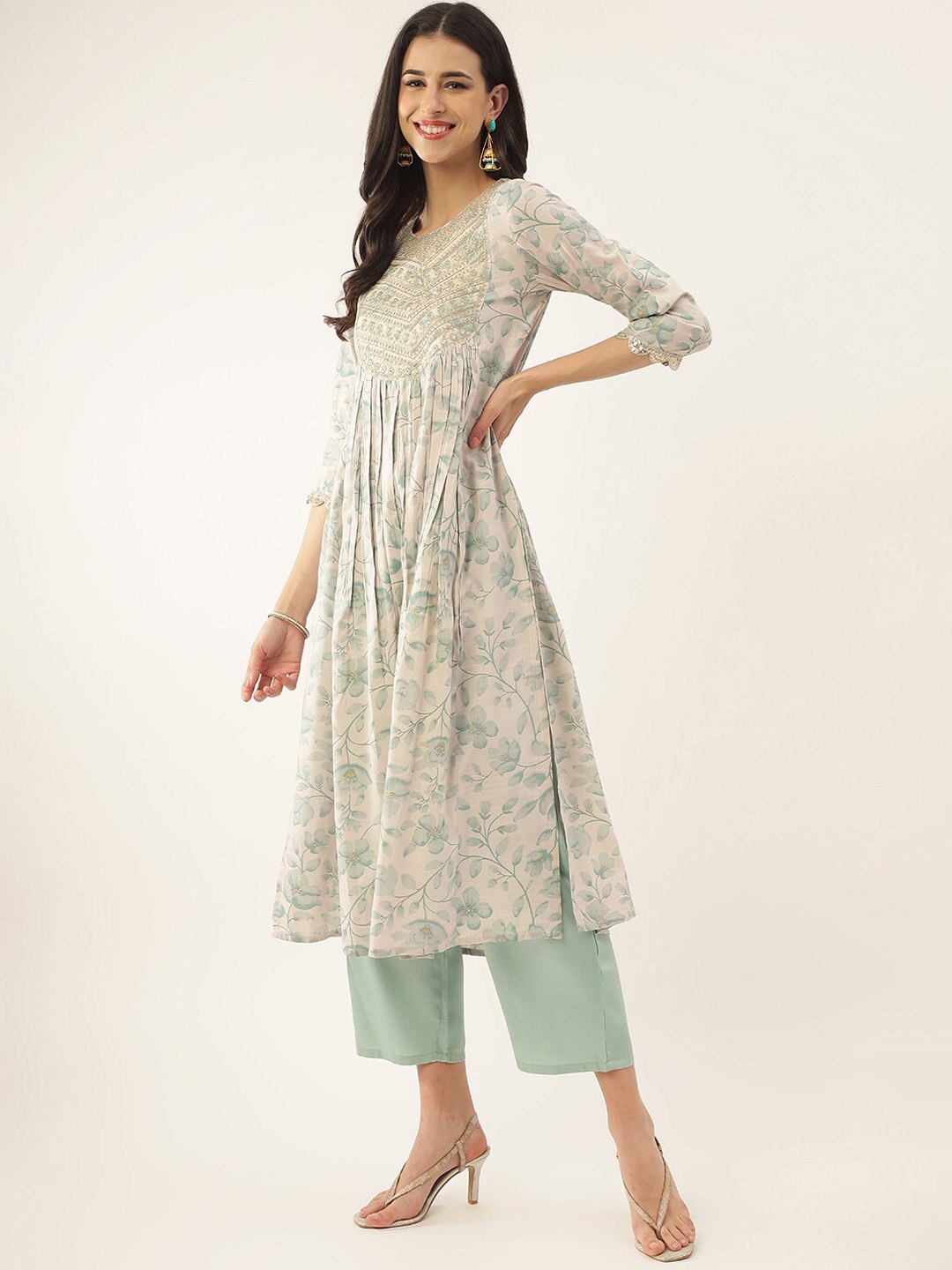 Women  Sequence Embroidered and Printed Cotton Kurta set
