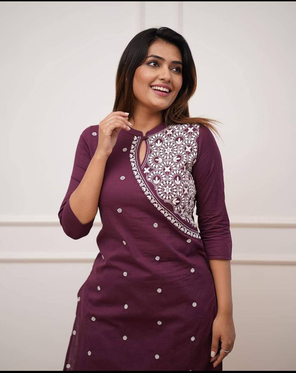 Beautiful Work Cotton Kurta With Pant