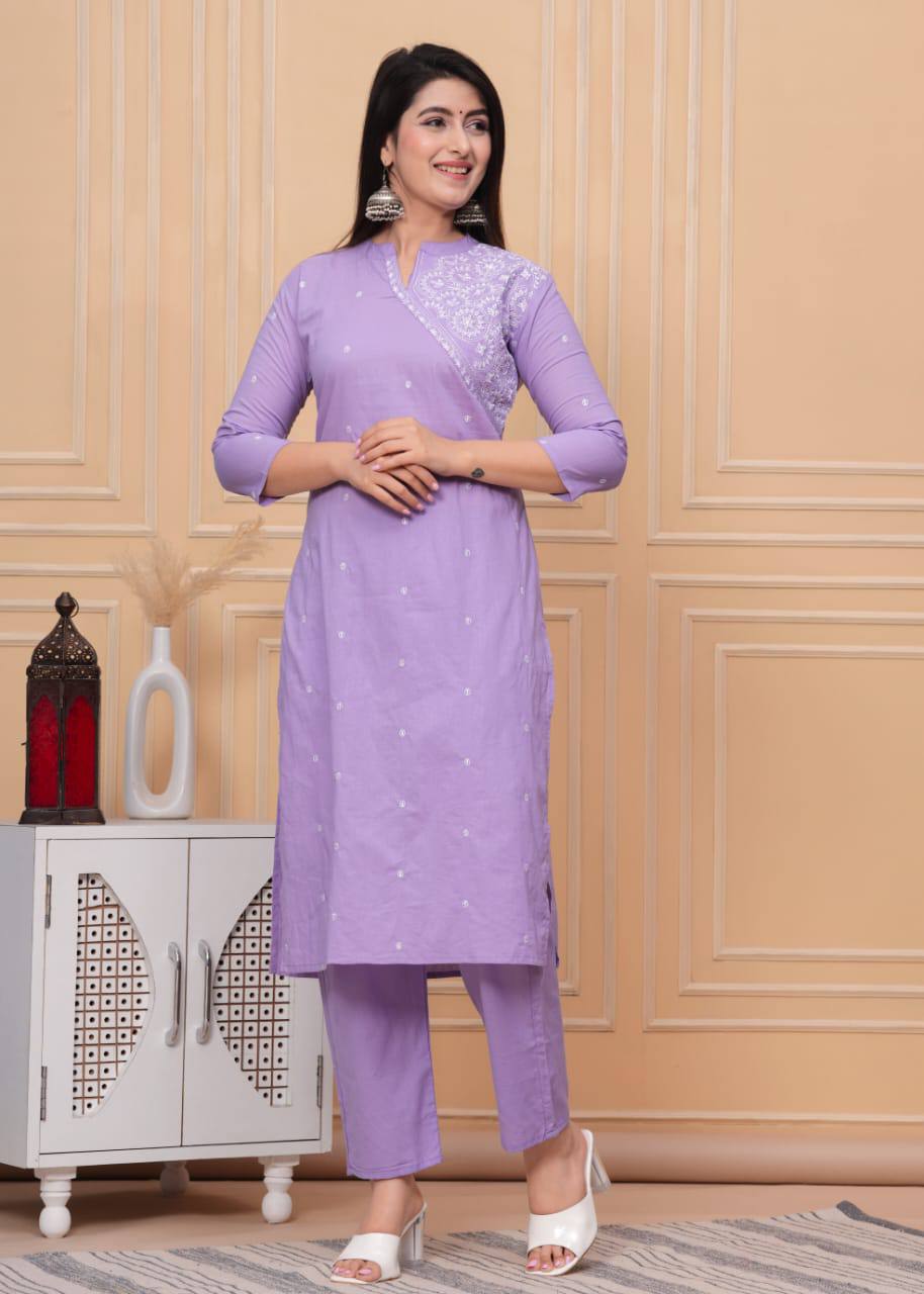 Beautiful Work Cotton Kurta With Pant