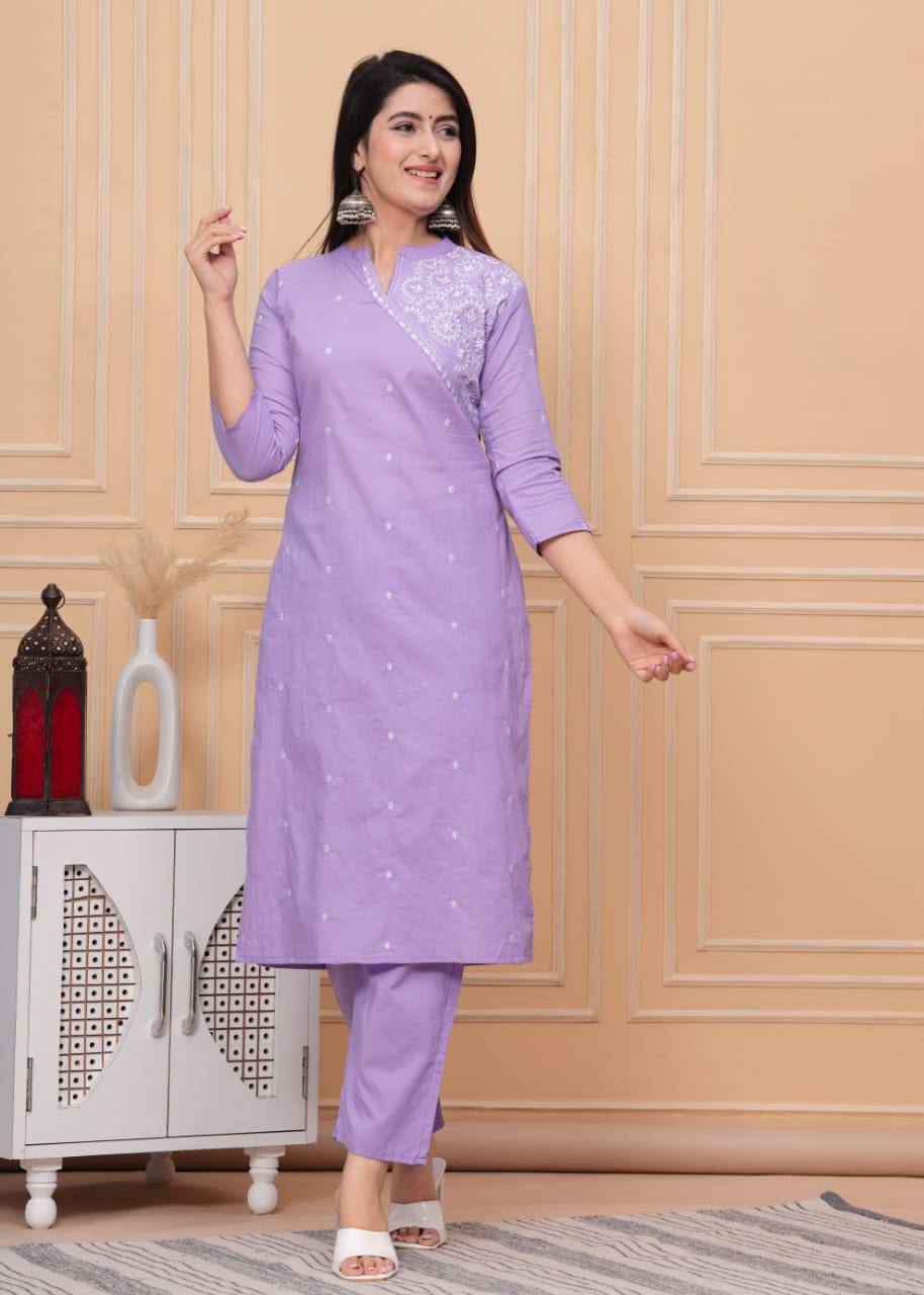 Beautiful Work Cotton Kurta With Pant