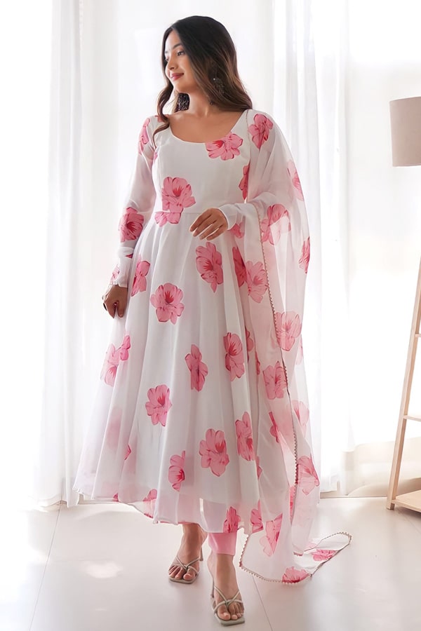Georgette Printed Kurta Set With Dupatta