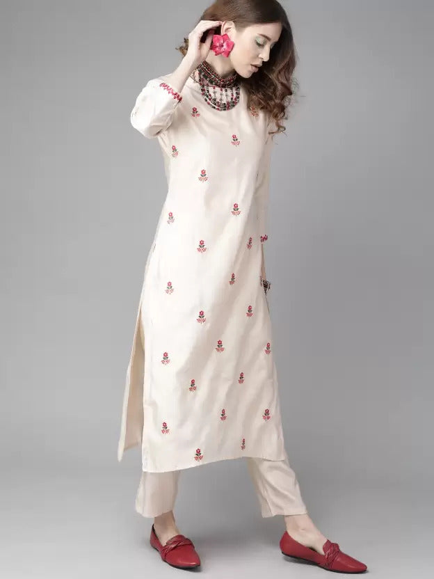 Cotton Blend  Embroidery Work Kurta Set With Dupatta