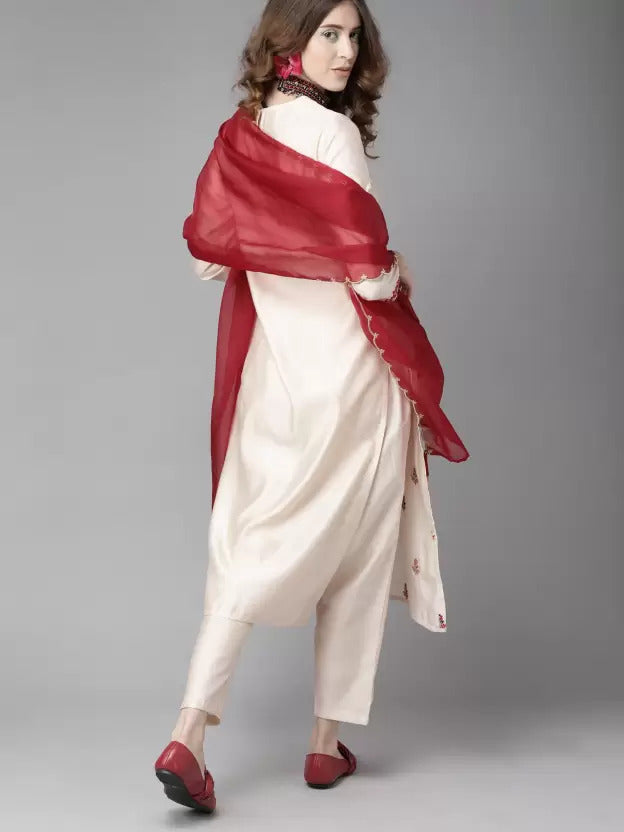 Cotton Blend  Embroidery Work Kurta Set With Dupatta