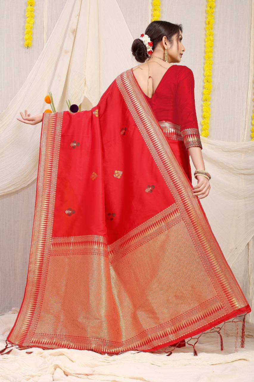 Kanchipuram Pure Red Silk Handloom Saree