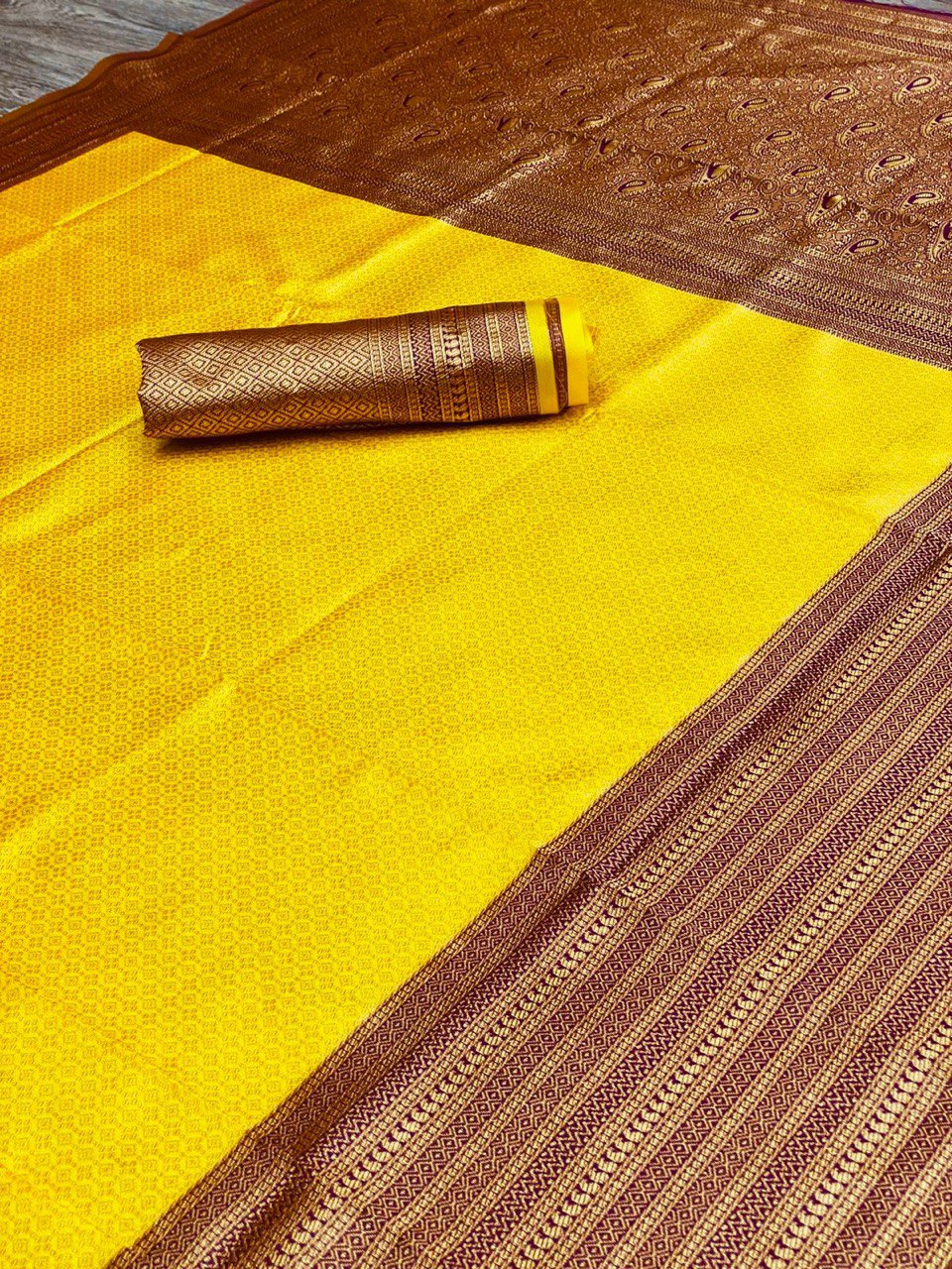 Gold Lichi Silk Banarasi Saree
