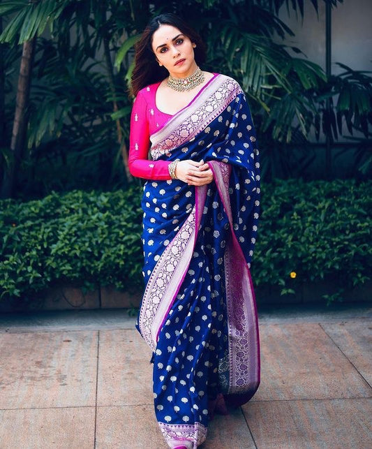 Silver Weaving Rich Royal Blue Silk Saree