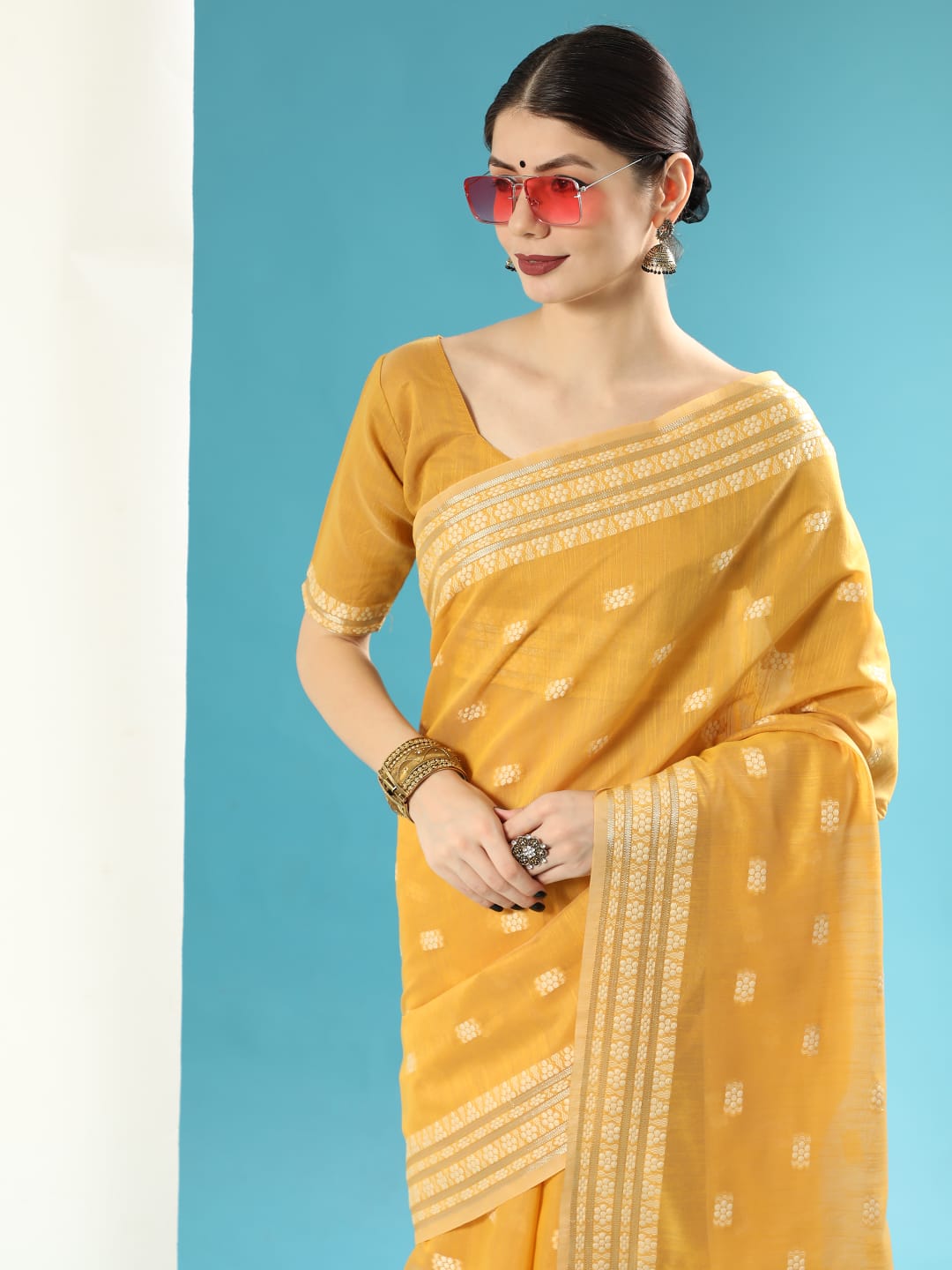 Yellow Chanderi Chikankari Weaving Saree With Classy Zari