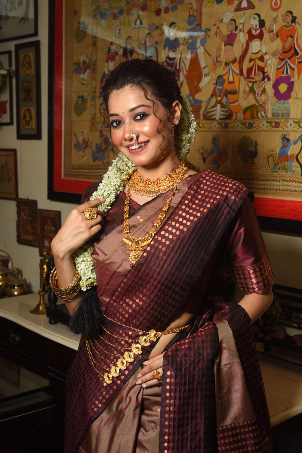 Brown Soft Silk Saree With Contrast Fancy Zari Weaves Border