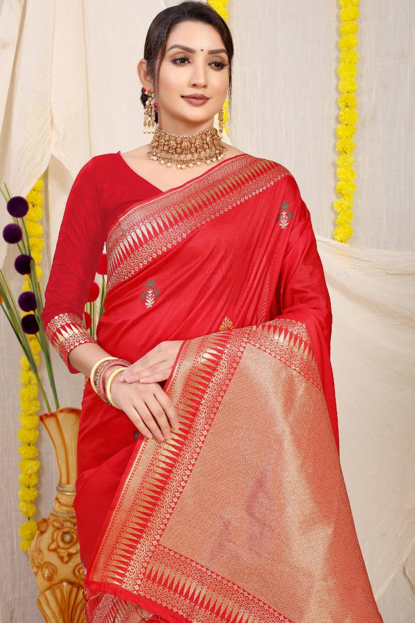 Kanchipuram Pure Red Silk Handloom Saree