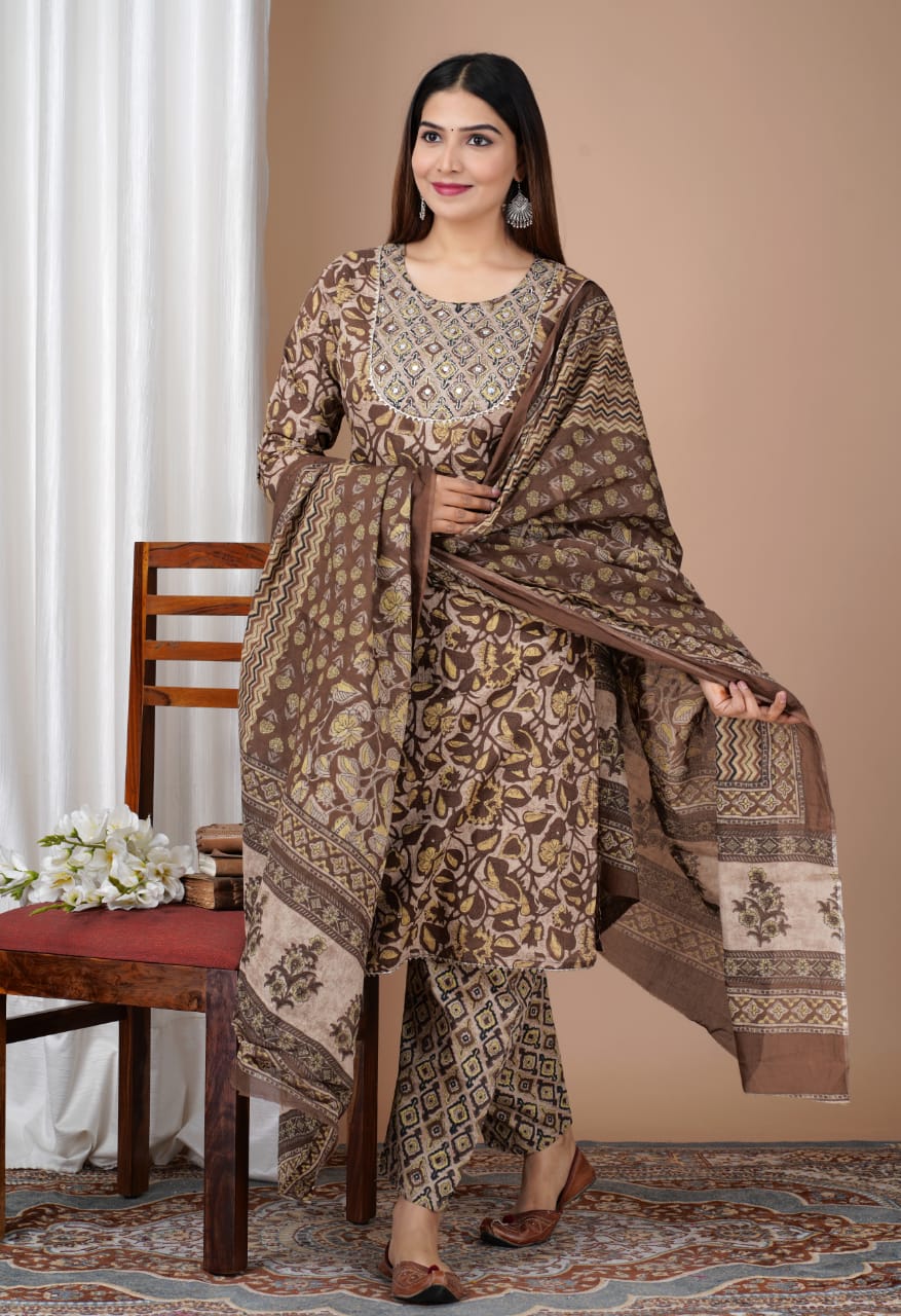 Coffee Straight Kurti With Pant