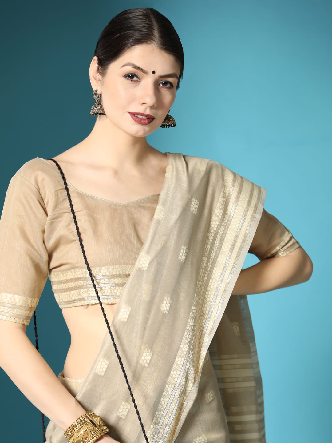 Light Grey Chanderi Chikankari Weaving Saree With Classy Zari