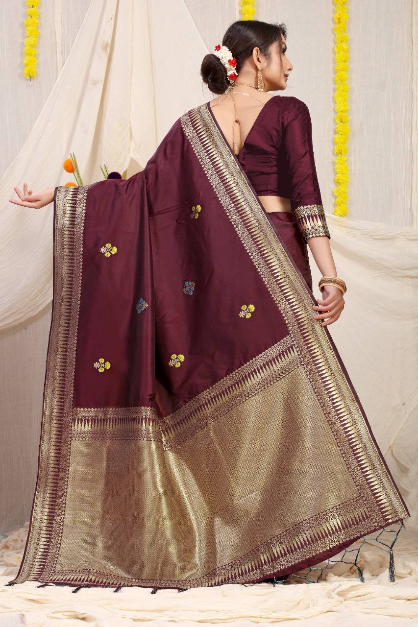 Kanchipuram Pure Maroon Silk Handloom Saree