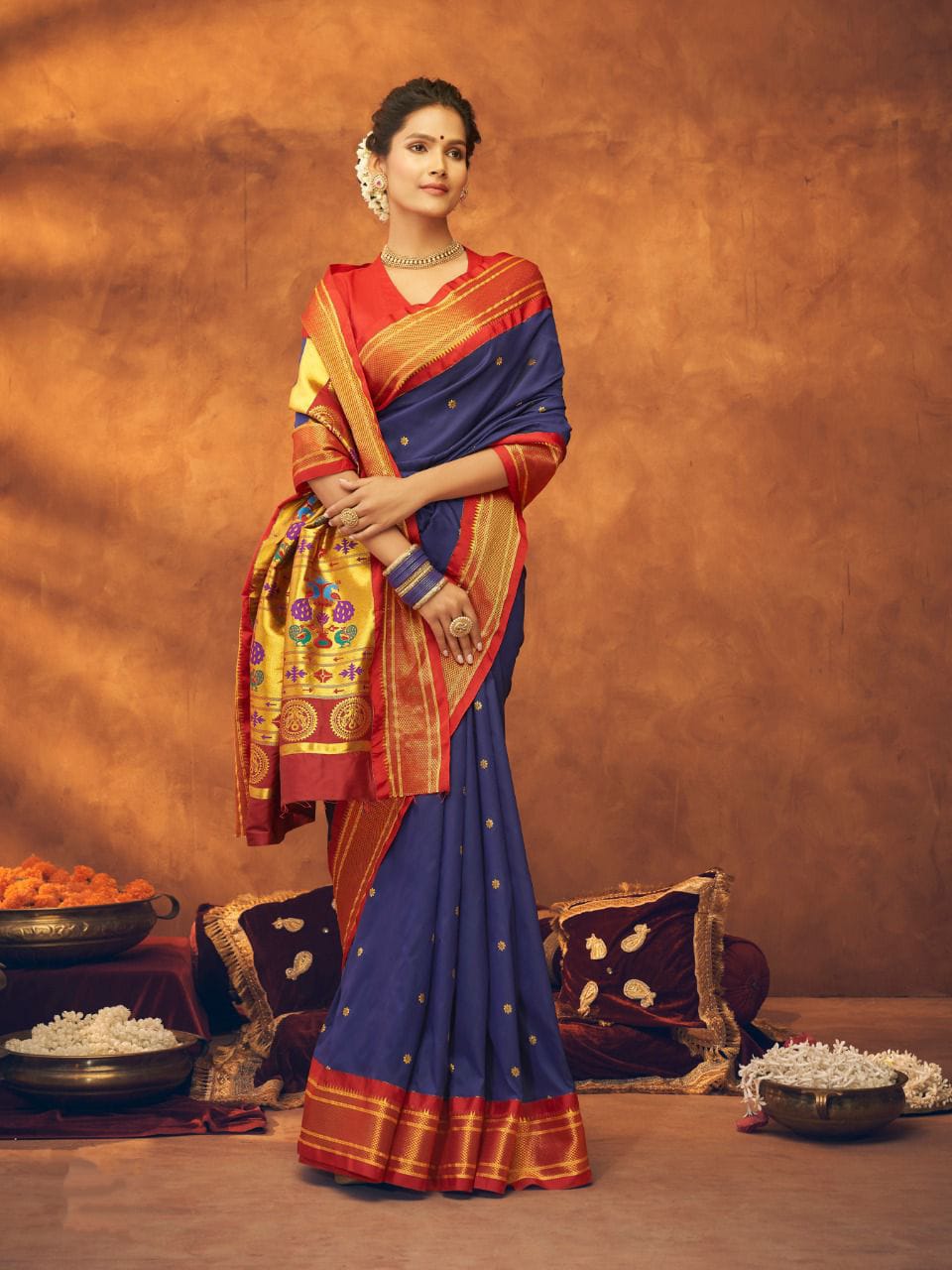Blue Beautiful Rahi Paithani Saree With Jari Work