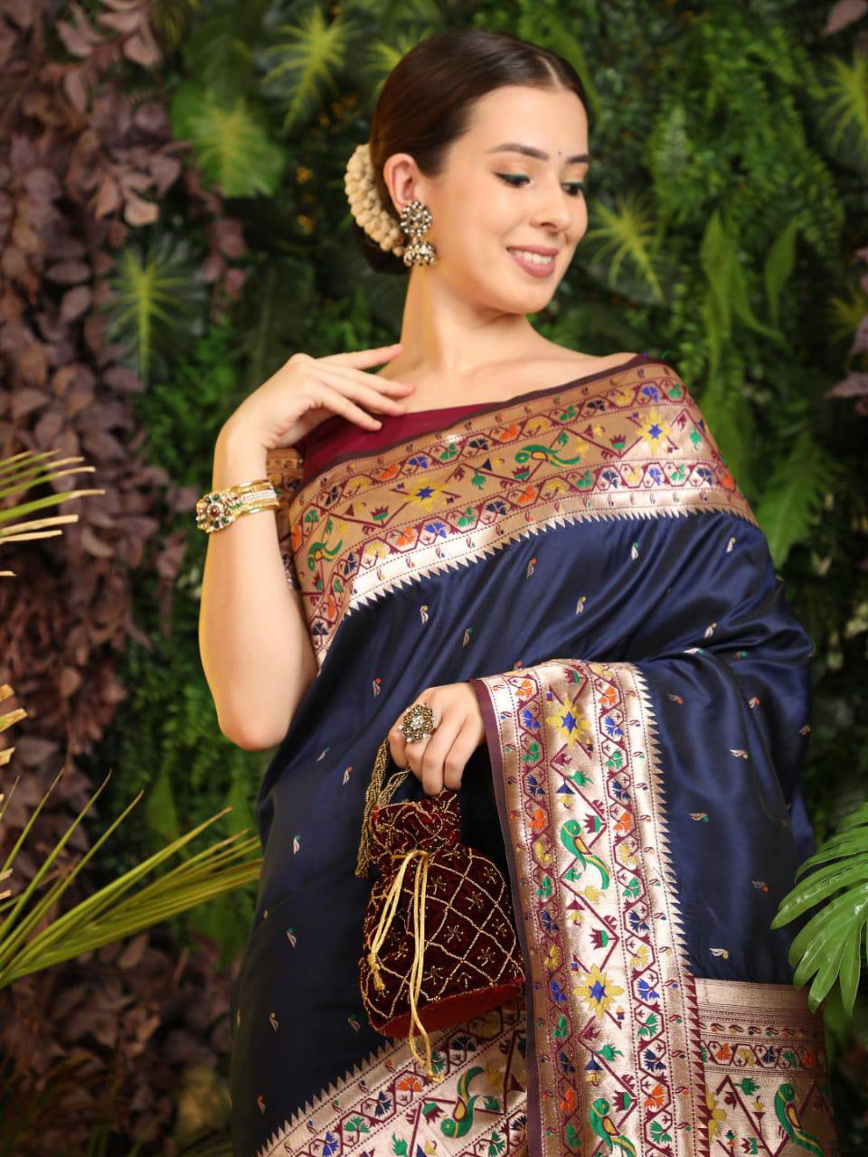 Blue Banarasi Soft Silk Paithani Saree