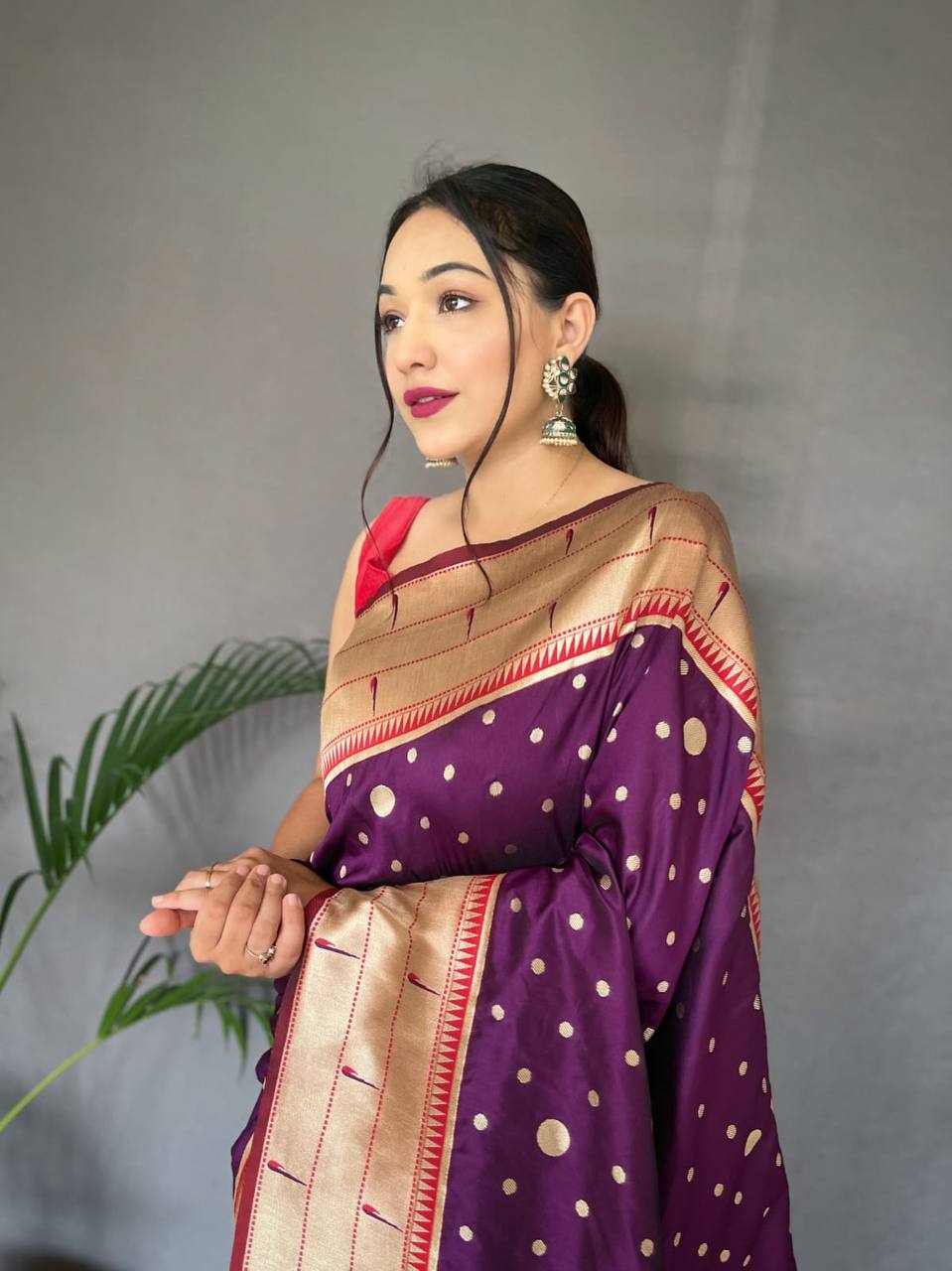 Purple Pure Polka Paithani Silk Saree