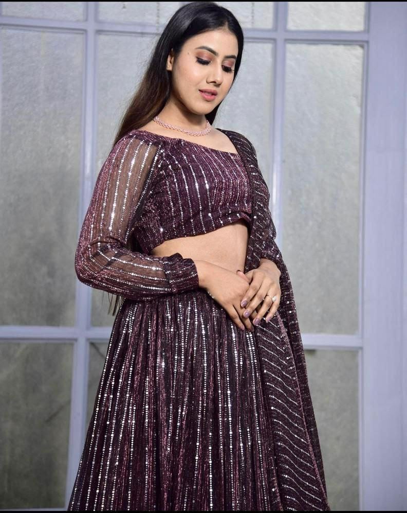 Wine Colour Embroidered Faux Georgette Party Wear Lehenga Choli