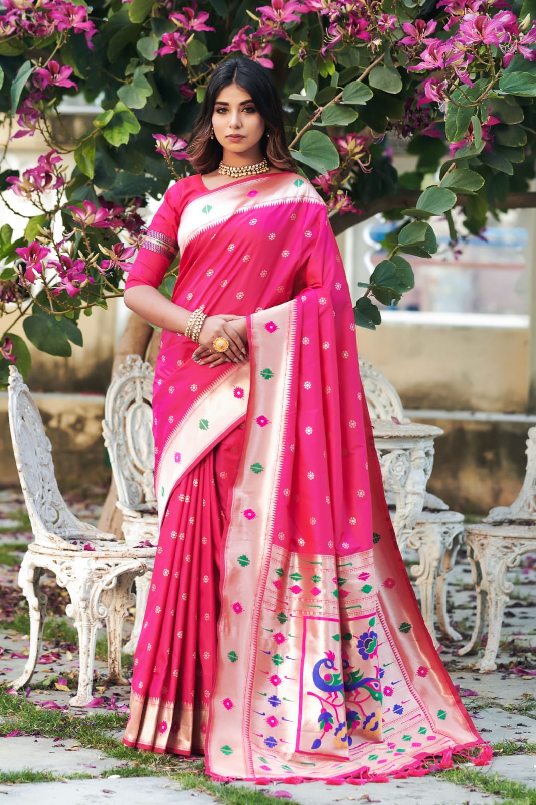 Rani Banarasi Soft Silk Paithani Saree With Zari Border