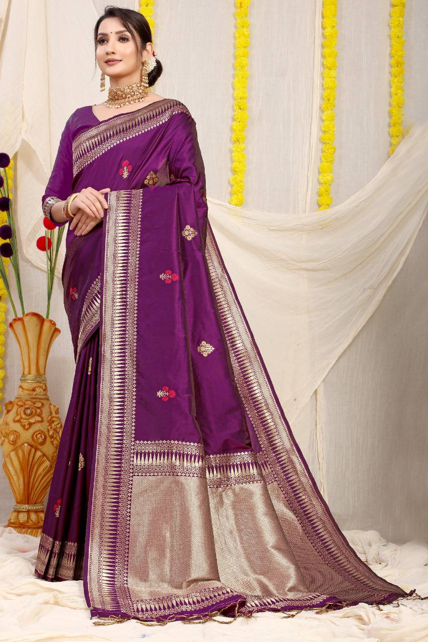 Kanchipuram Pure Purple Silk Handloom Saree