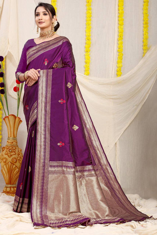 Kanchipuram Pure Purple Silk Handloom Saree
