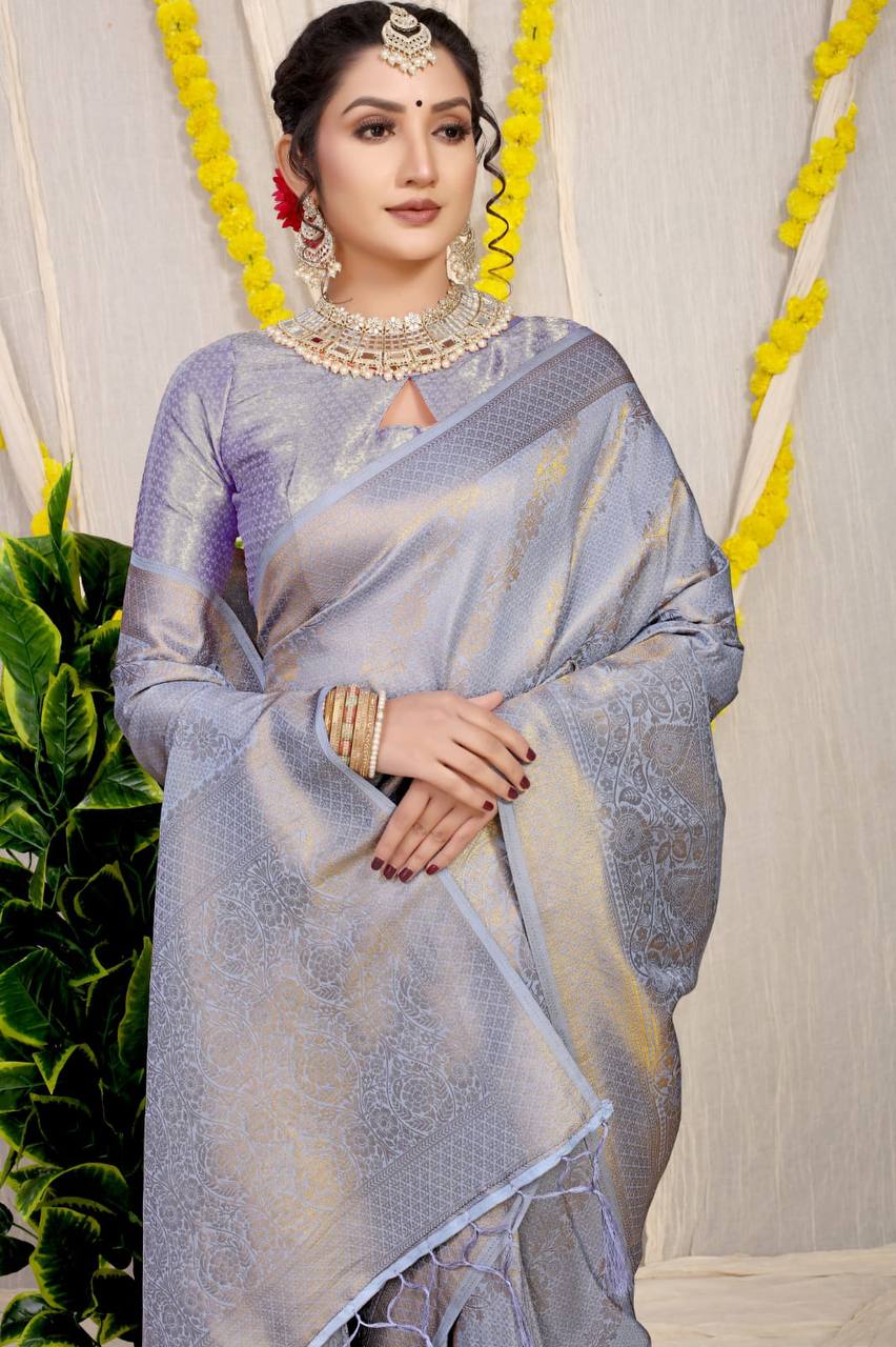 Violet Bridal Kanchipuram Silk Sarees In Pure Gold Zari