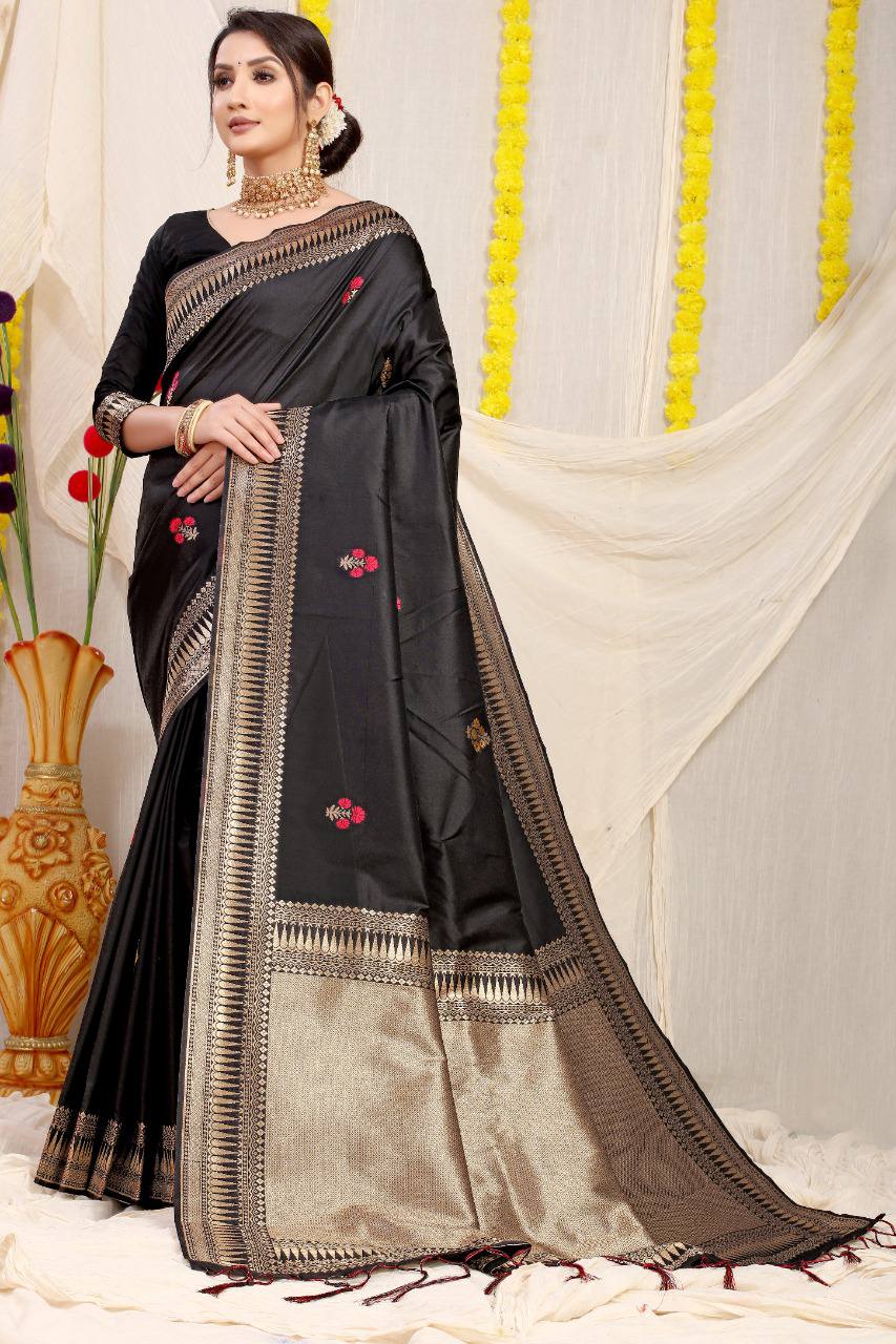 Kanchipuram Pure Black Silk Handloom Saree