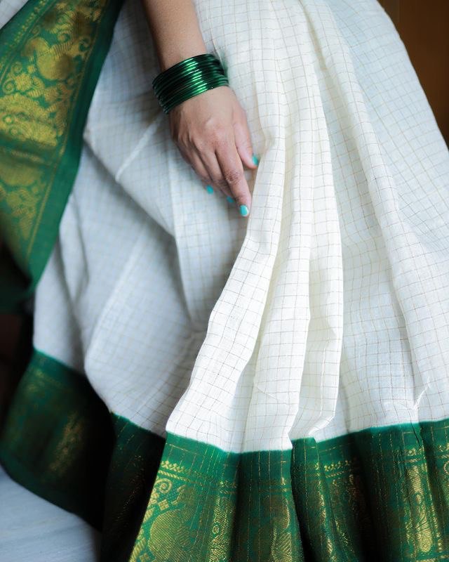 Green Lichi Silk Banarasi Saree With  Kanjiwaram Figure