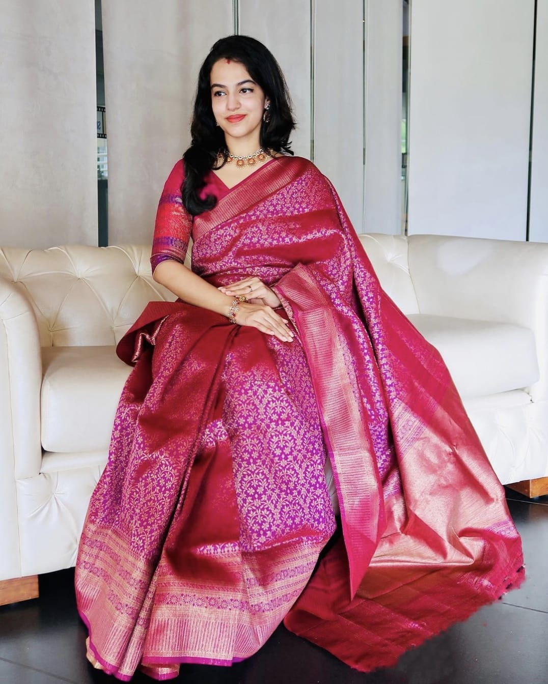 Soft Lichi Silk Saree  Rich Pallu & Jacquard Work