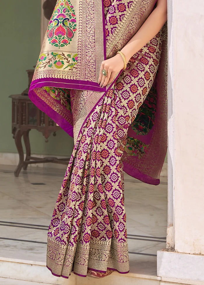 Maroon Soft Silk Bandhani Saree With Pure Jari Work
