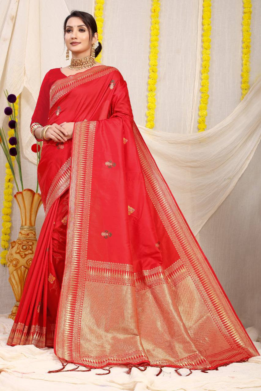 Kanchipuram Pure Red Silk Handloom Saree
