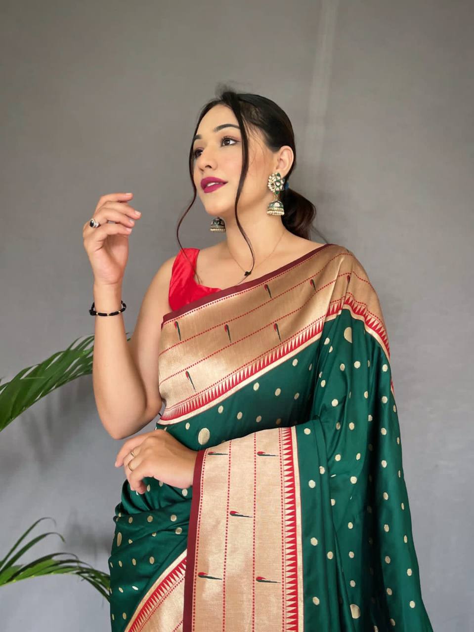 Green Pure Polka Paithani Silk Saree
