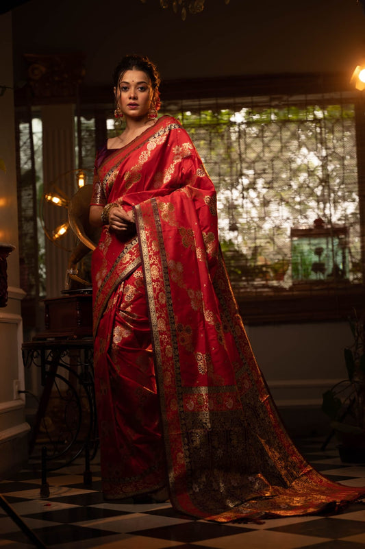 Red Soft Banarasi Silk Saree