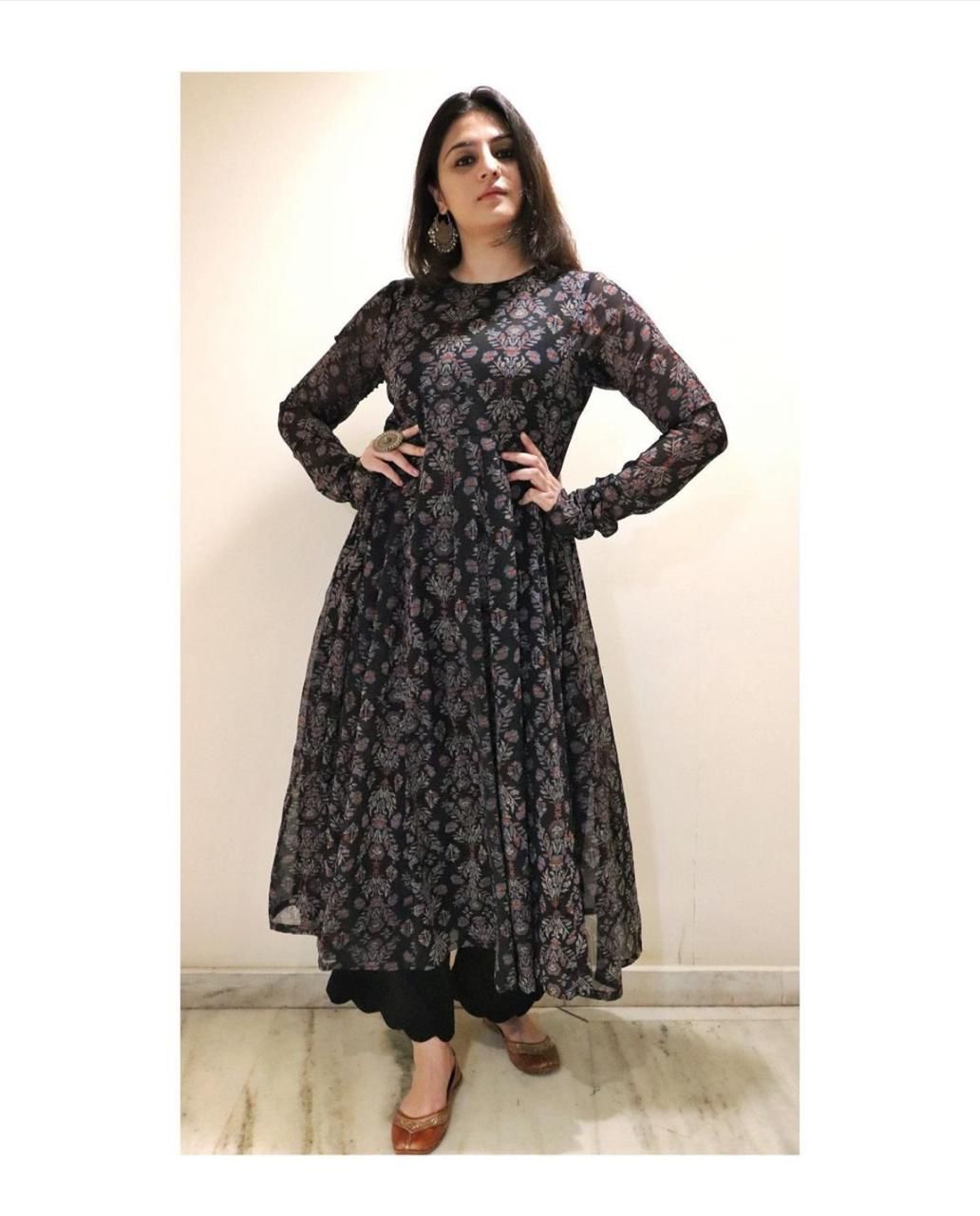Beautiful Black Painted Anarkali Set