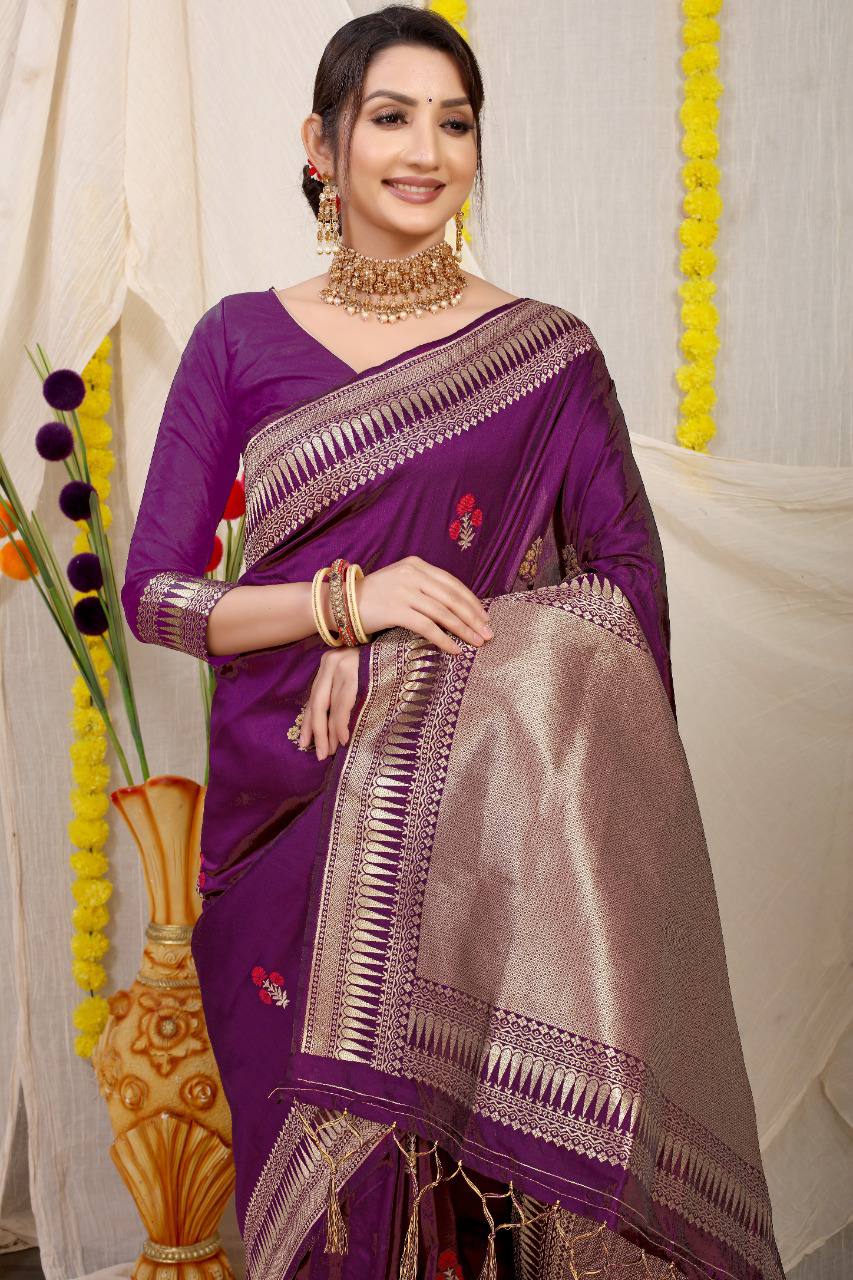 Kanchipuram Pure Purple Silk Handloom Saree