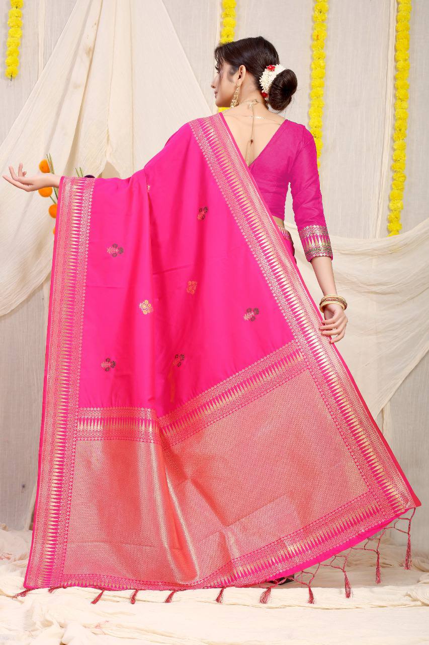 Kanchipuram Pure Pink Silk Handloom Saree