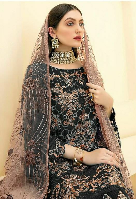 Beautiful Black Faux Georgette Top And Bottom Set