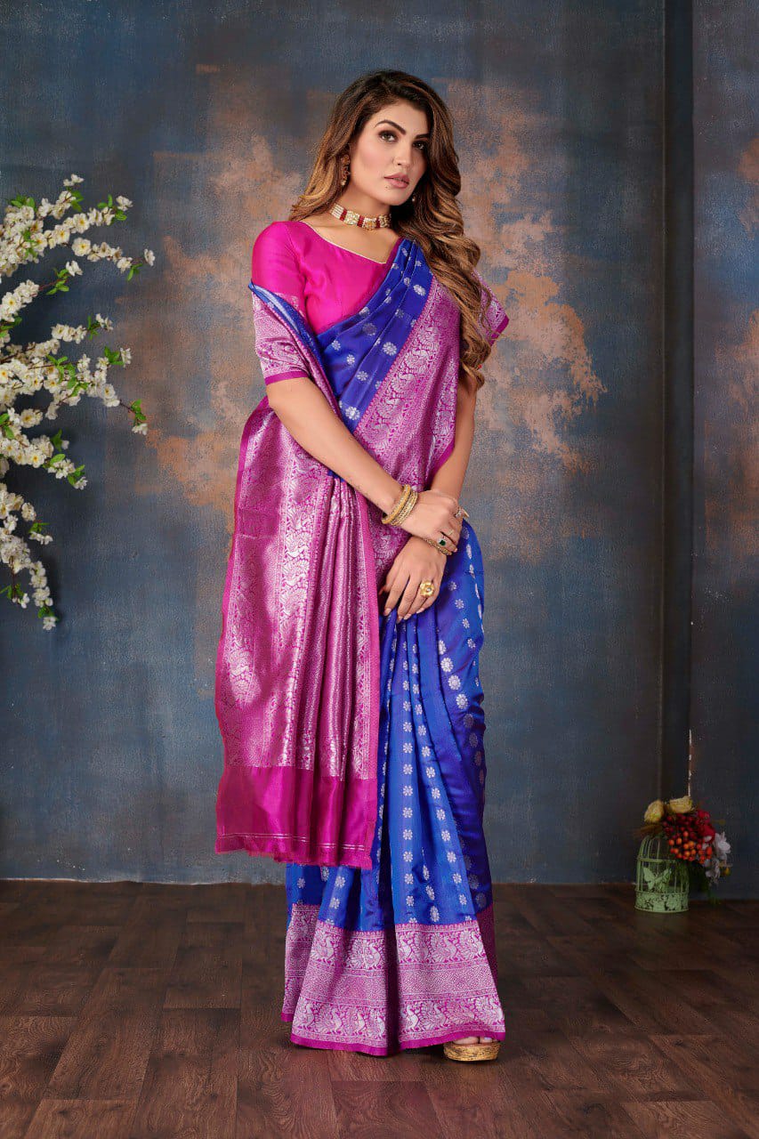 Blue Traditional Pure Kanjivaram Handloom Silk Saree