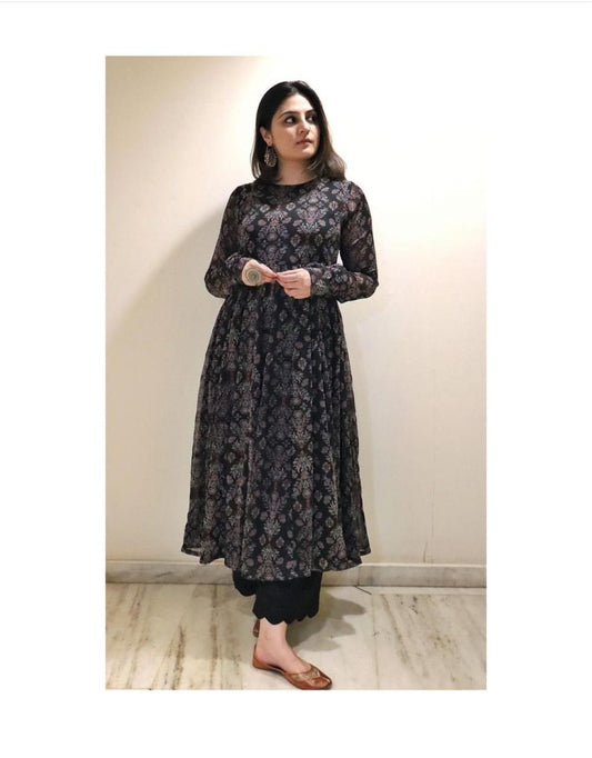 Beautiful Black Painted Anarkali Set