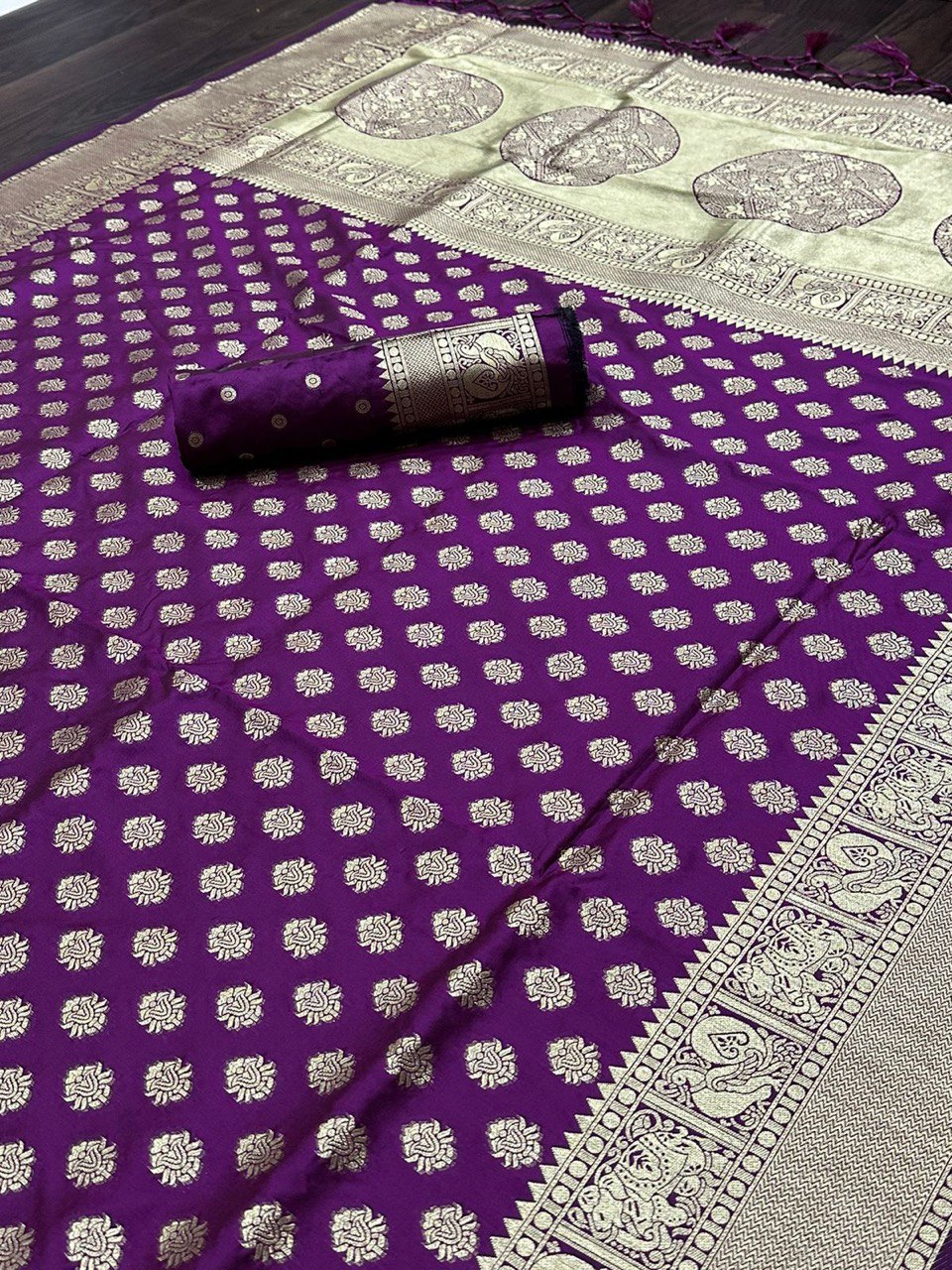 Purple Pure Silk Saree With Zari Work