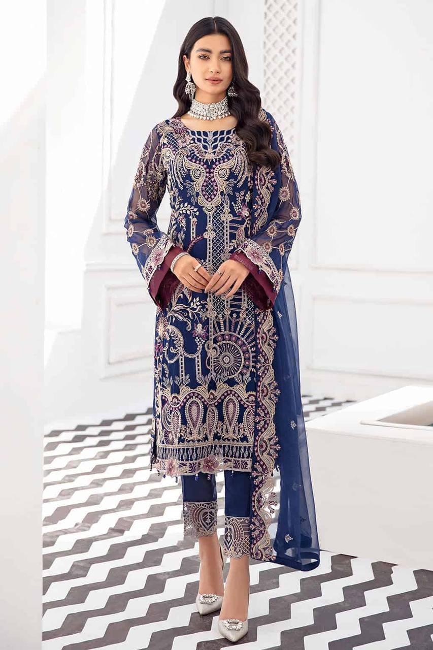 Heavy Blue Faux Georgette Salwar Suit With Nazmin Dupatta