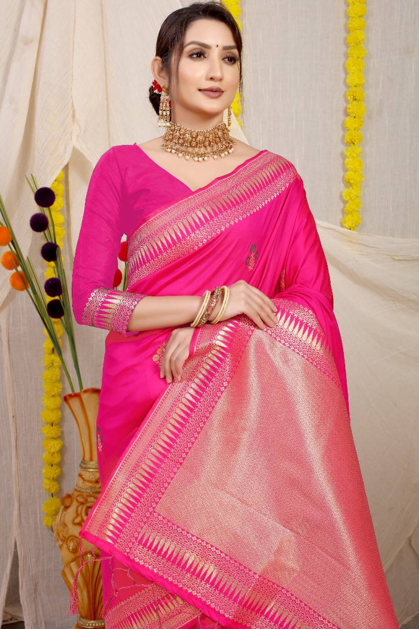Kanchipuram Pure Pink Silk Handloom Saree