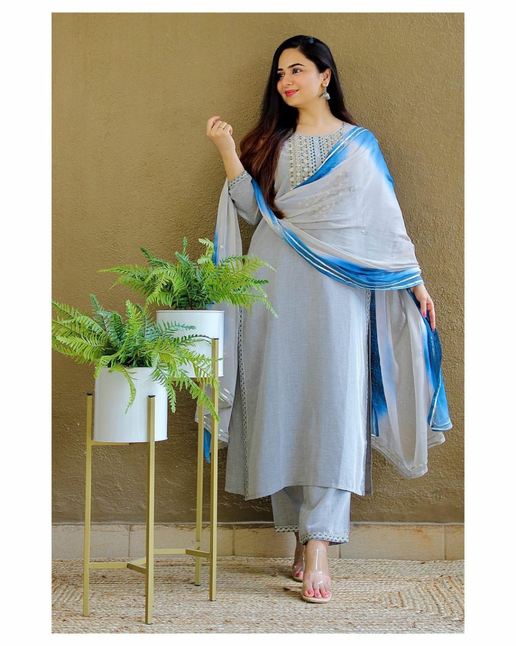 Gotta Lace And Embroidery Work Kurti Dupatta Set