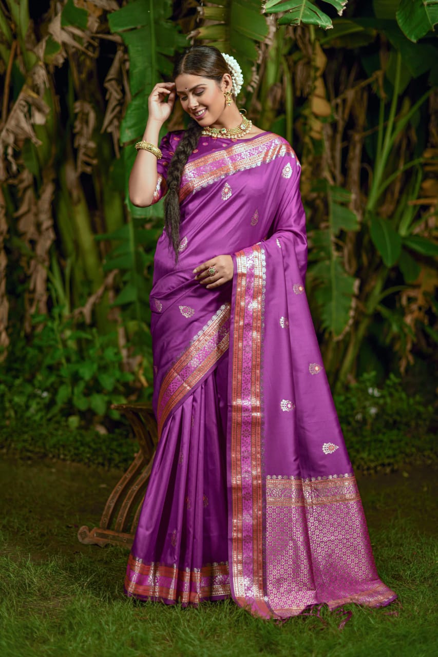 Purple Banarasi Soft Silk Saree With Butti Weaves
