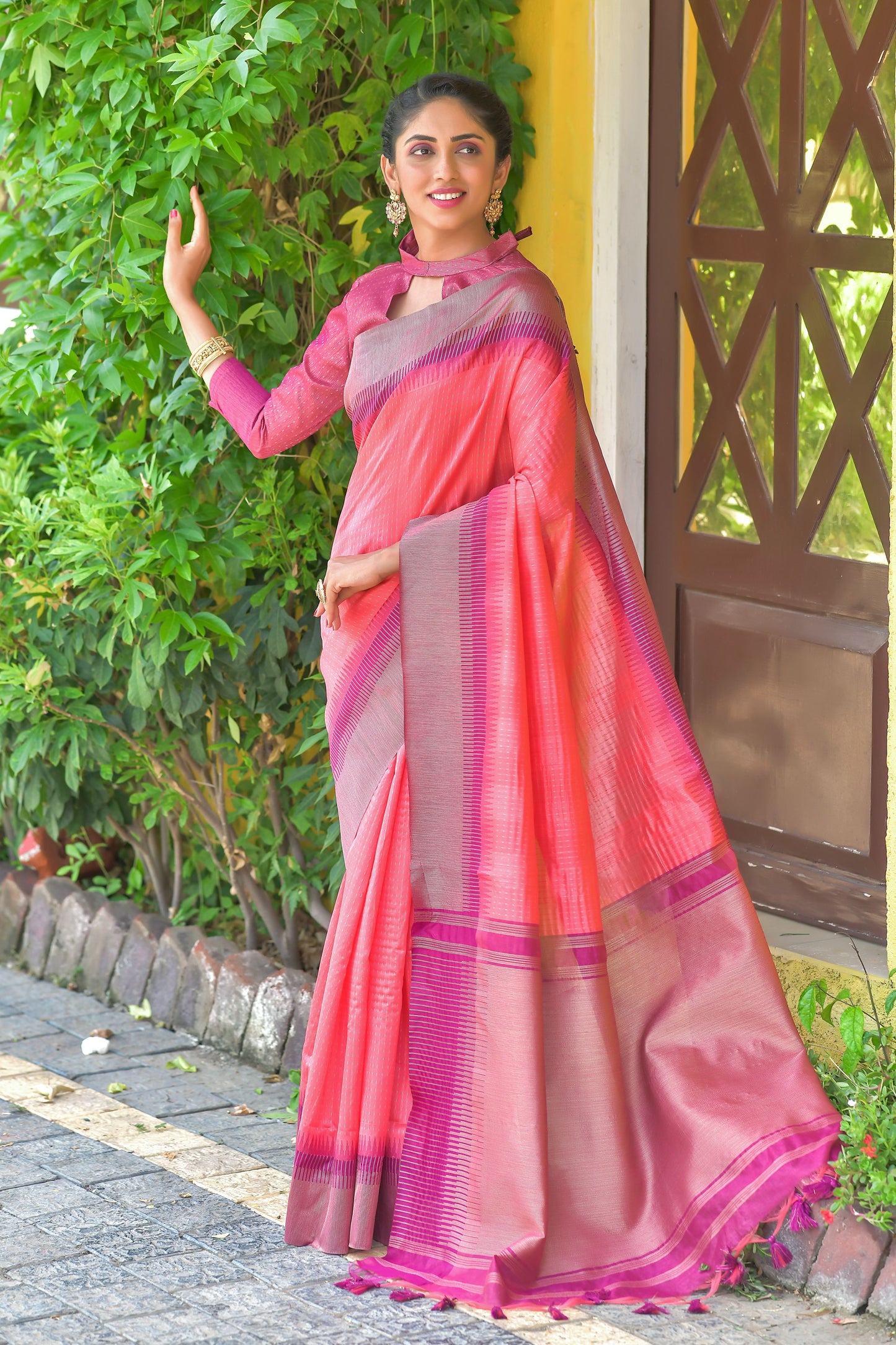 Pink Beautiful South Ikkat Saree