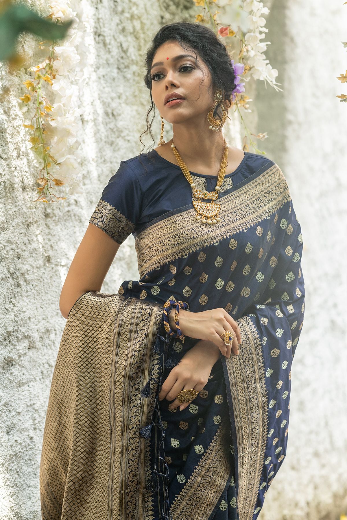 Carbon Grey Soft Banarasi Katan Silk Saree