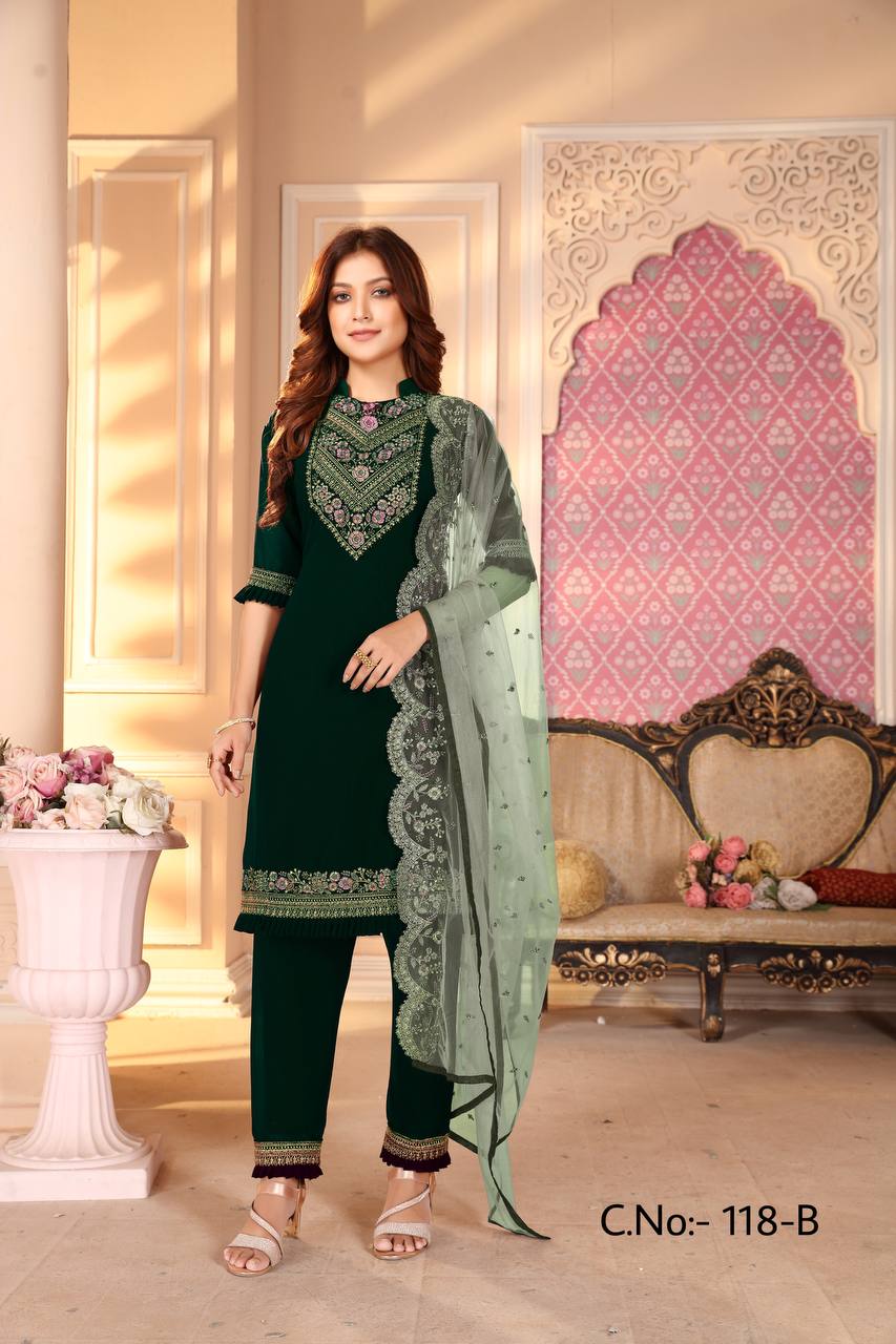 Green faux Georgette plzoo suite