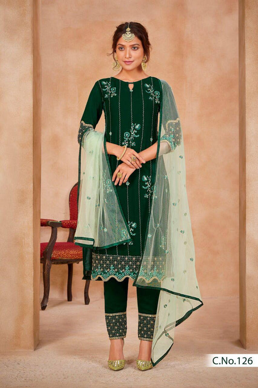 Semi stitched faux Georgette green dress