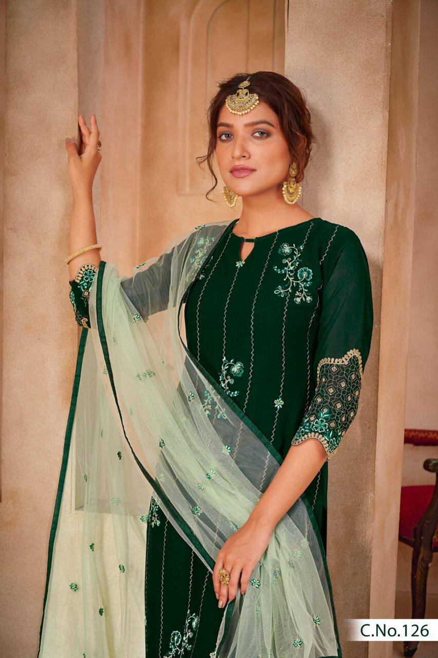Semi stitched faux Georgette green dress
